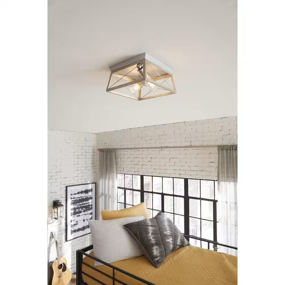 Progress Lighting Briarwood Collection 2-Light Bleached Oak Kitchen Farmhouse Ceiling Light Flush Mount