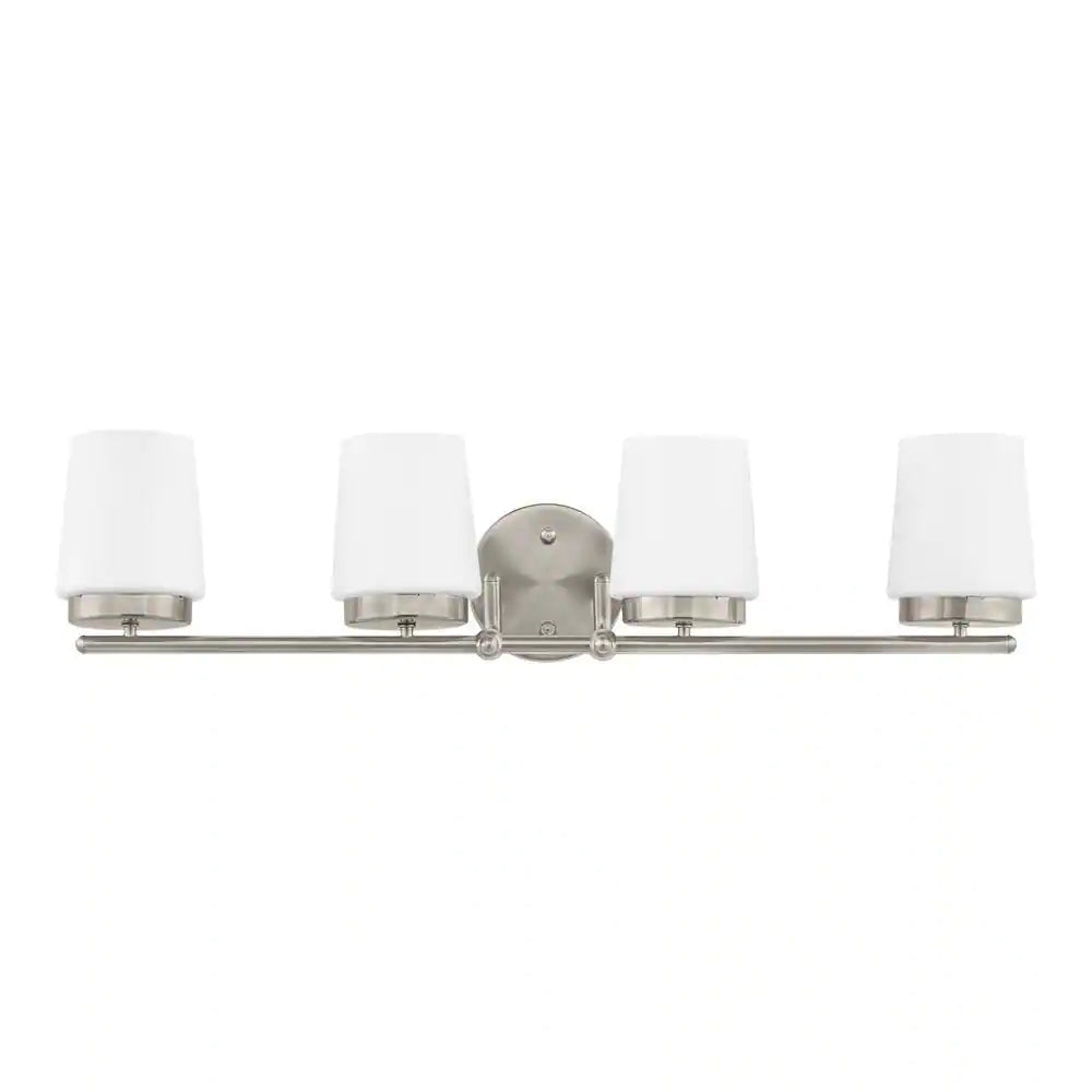 Hampton Bay Jackson Park 28 in. 4-Light Brushed Nickel Integrated LED Bathroom Vanity Light Bar with Frosted Glass