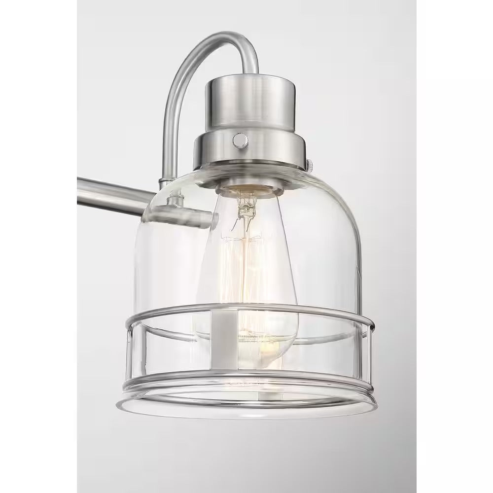 Home Decorators Collection Willow Springs 31.25 in. 4-Light Brushed Nickel Bathroom Vanity Light with Clear Glass Shade