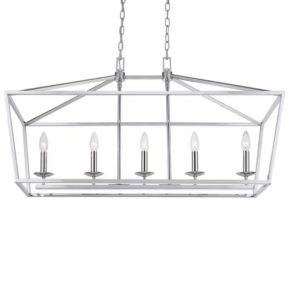 Home Decorators Collection Weyburn 5-Light Polished Chrome Caged Farmhouse Chandelier for Dining Room or Kitchen Island