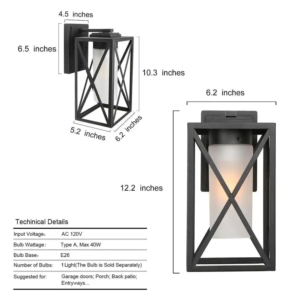 LNC 1-Light Modern Farmhouse Black Outdoor Wall Lantern Sconce Decorative Coach Light for Patio and Porch with Frosted Glass