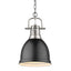 Golden Lighting Duncan 1-Light Pewter Pendant and Chain with Matte Black Shade