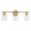Hampton Bay Champlain 22.375 in. 3-Light Satin Brass Modern Bathroom Vanity Light with Clear Glass Shades