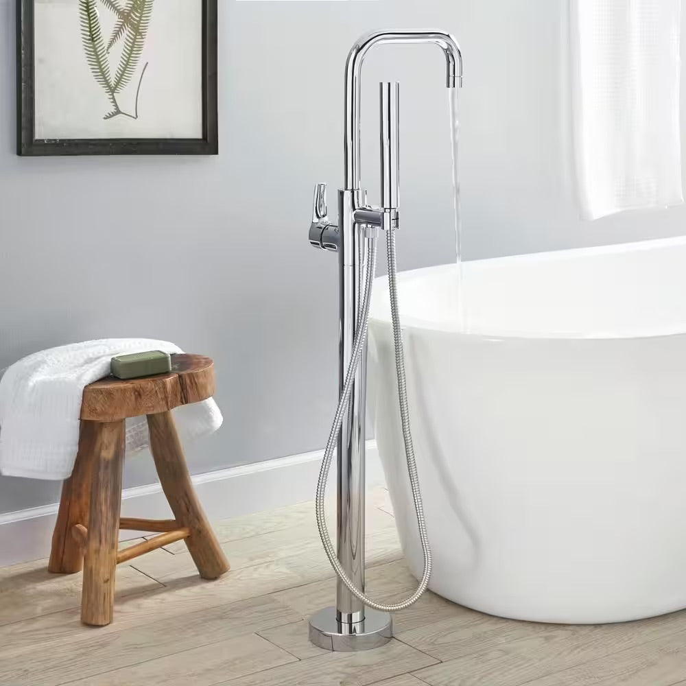 Glacier Bay Modern Single-Handle Freestanding Floor Mount Tub Faucet with Handheld Showerhead in Chrome