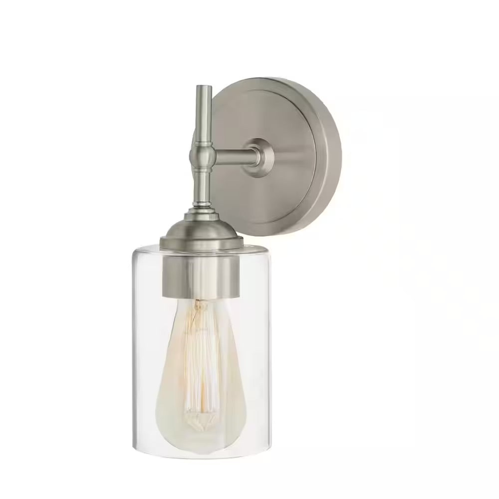 Home Decorators Collection Ayelen 1-Light Brushed Nickel Indoor Wall Sconce, Modern Wall Light