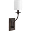 Progress Lighting Bonita Collection 1-Light Antique Bronze Wall Sconce with White Linen Shade