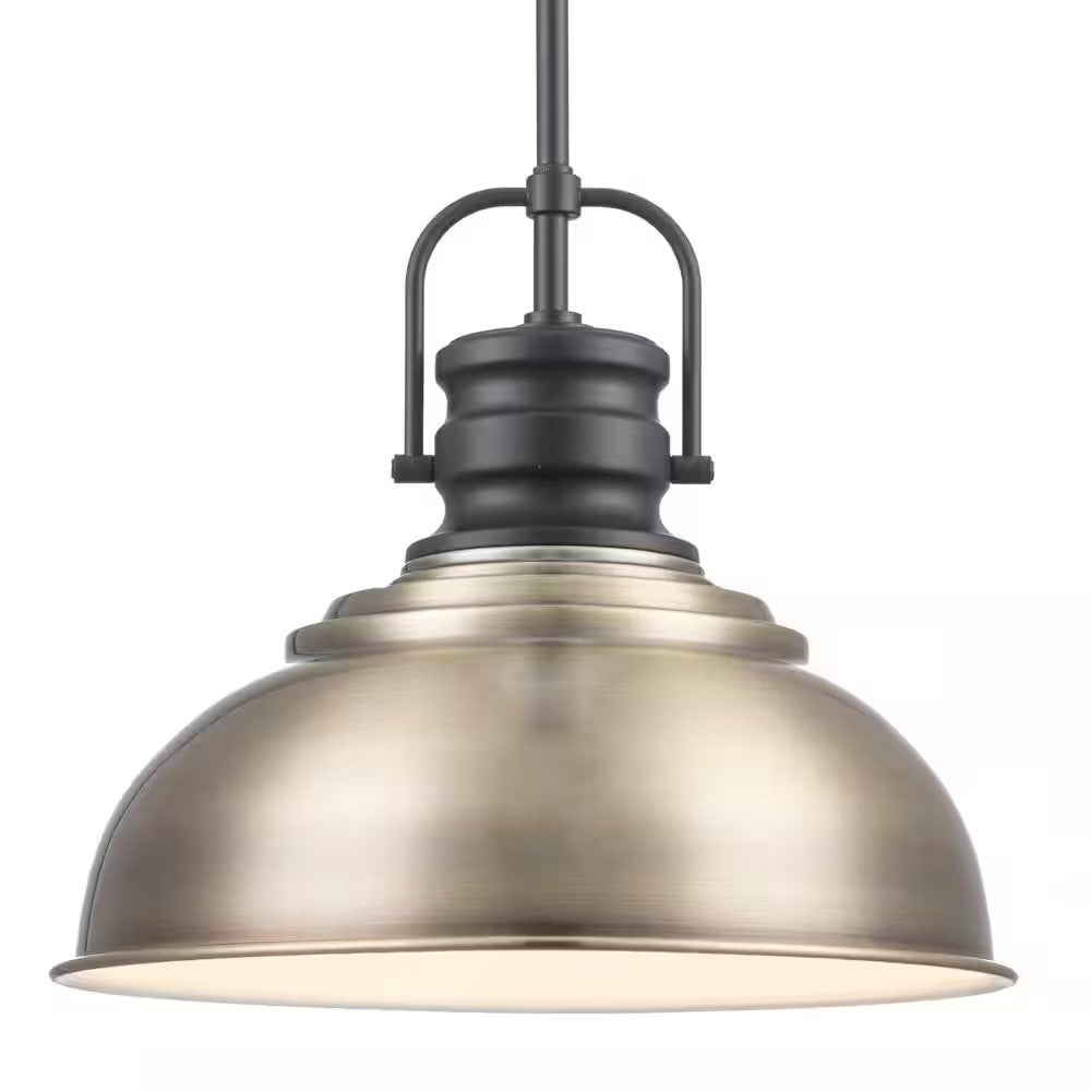 Home Decorators Collection Shelston 13-in. 1-Light Antique Gold Farmhouse Hanging Kitchen Pendant Light with Metal Shade