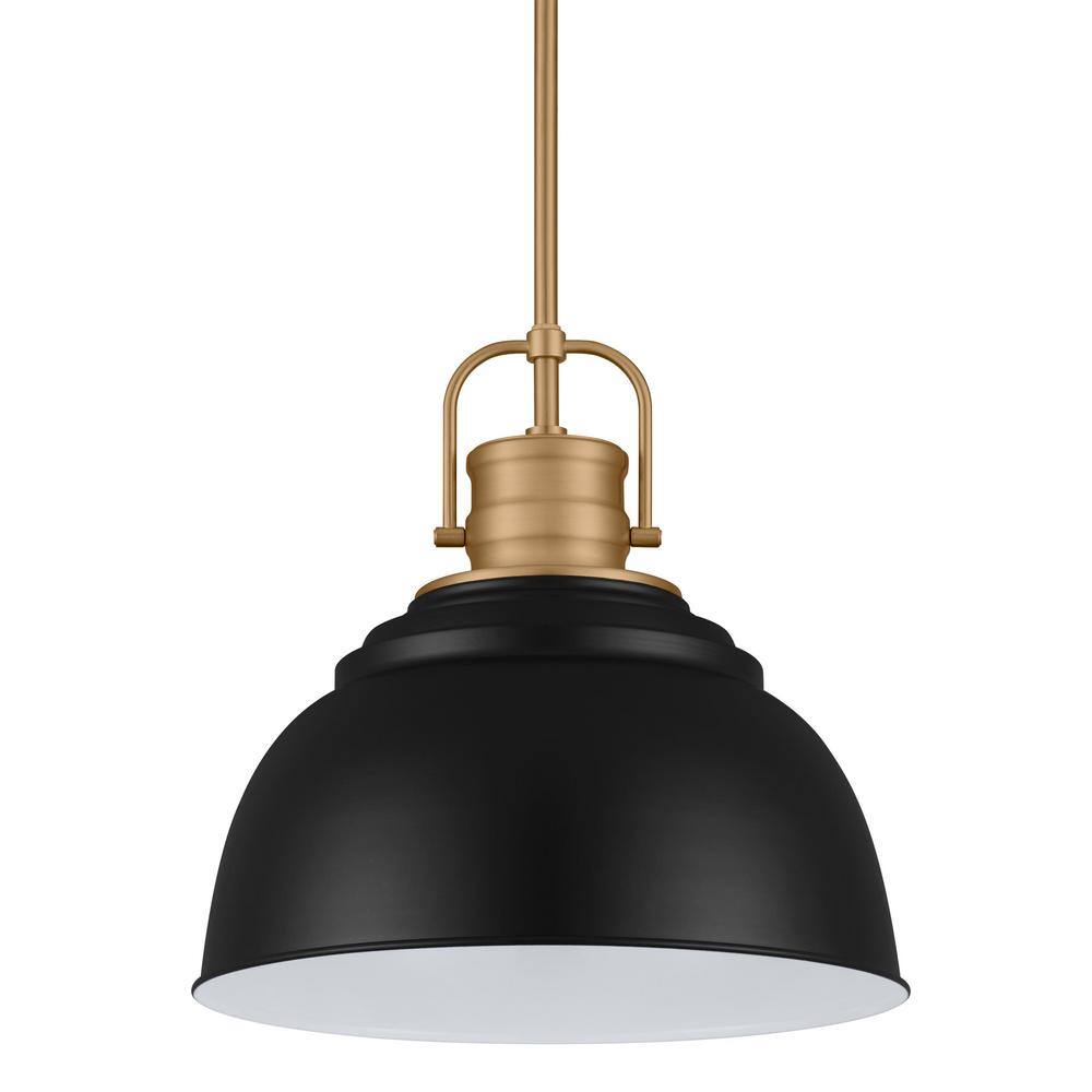 Home Decorators Collection Shelston 13 in. 1-Light Black and Brass Hanging Kitchen Pendant Light with Metal Shade