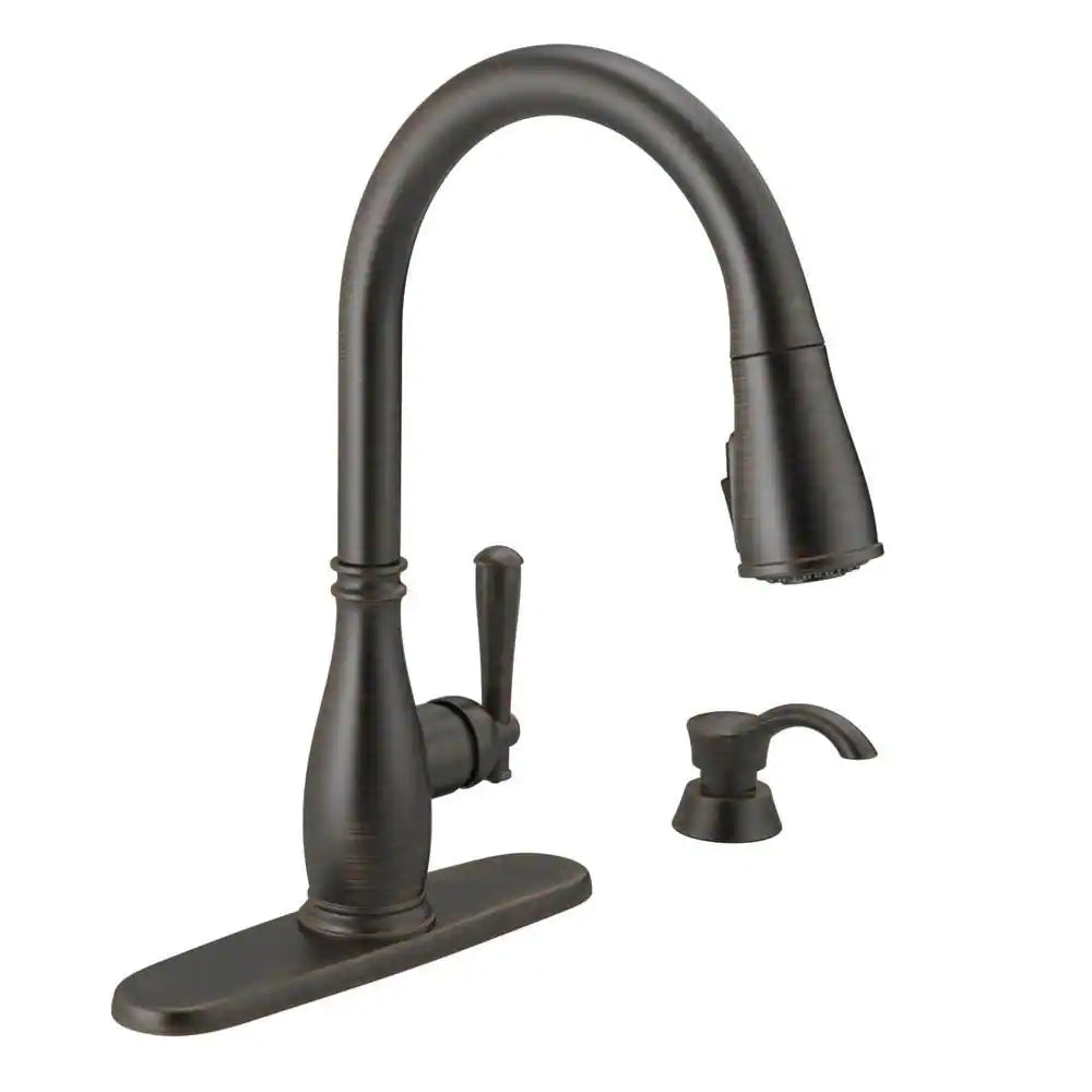 Delta Charmaine Single-Handle Pull-Down Sprayer Kitchen Faucet with Soap Dispenser in Venetian Bronze