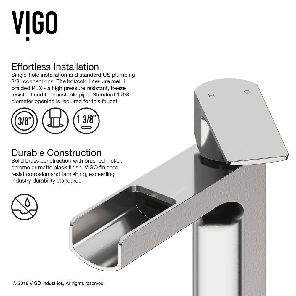 VIGO Amada Single Handle Single-Hole Bathroom Vessel Faucet in Brushed Nickel