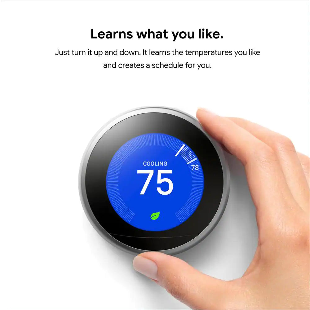 Google Nest Learning Thermostat - Smart Wi-Fi Thermostat - Stainless Steel