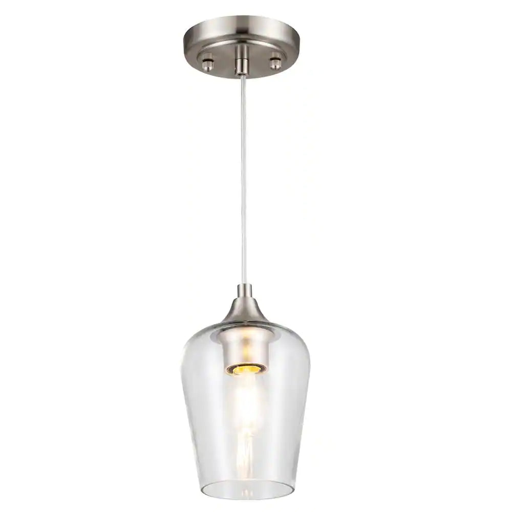 Merra 1-Light Brushed Nickel Pendant Ceiling Light with Glass Shade