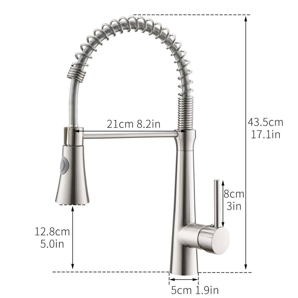 Boyel Living Silver Stainless Steel Faucet Single-Handle Pull-Down Sprayer Kitchen Faucet