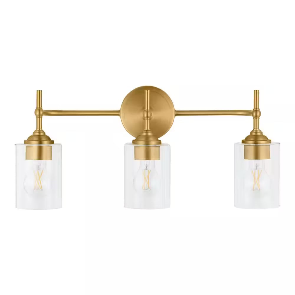 Home Decorators Collection Ayelen 3-Light Matte Brass Modern Bathroom Vanity Light with Clear Glass