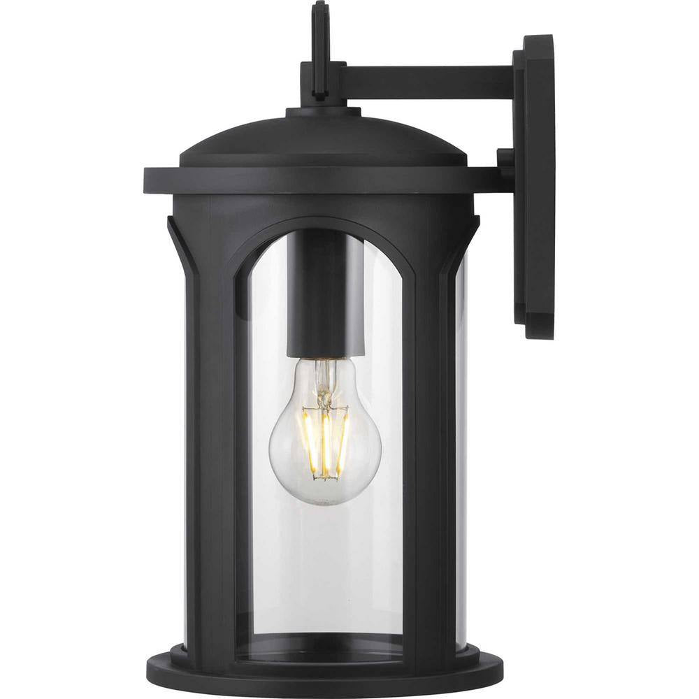 Progress Lighting Faywood 1-Light 14 in. Matte Black Outdoor Wall Lantern with Clear Glass