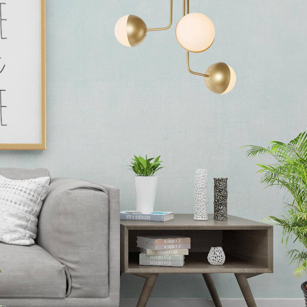 LNC 23.5 in. Gold Modern Geometric Semi-Flush Mount Light with Globe Frosted Glass Shade for Kitchen, Living Room, Bedroom