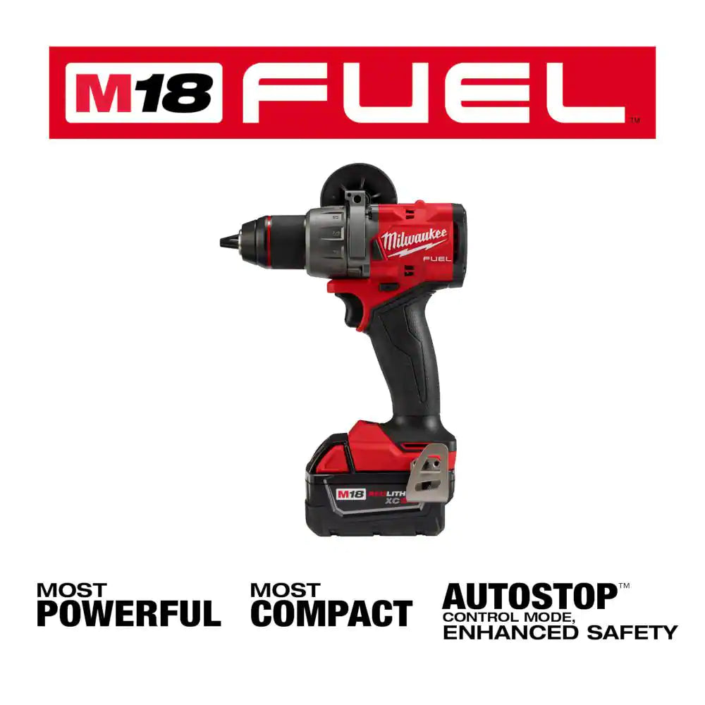 Milwaukee M18 FUEL 18V Lithium-Ion Brushless Cordless 1/2 in. Hammer Drill Driver Kit with Two 5.0 Ah Batteries and Hard Case