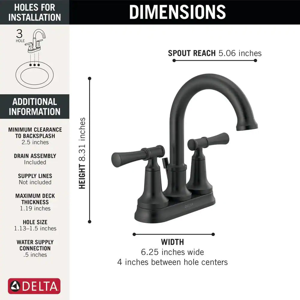 Delta Chamberlain 4 in. Centerset 2-Handle Bathroom Faucet in Matte Black