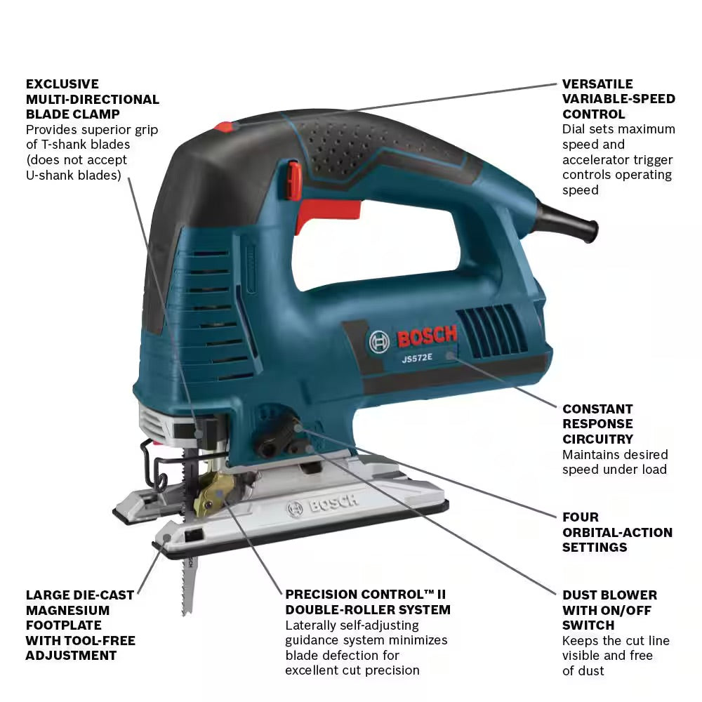 Bosch 7.2 Amp Corded Variable Speed Top-Handle Jig Saw Kit with Assorted Blades and Carrying Case