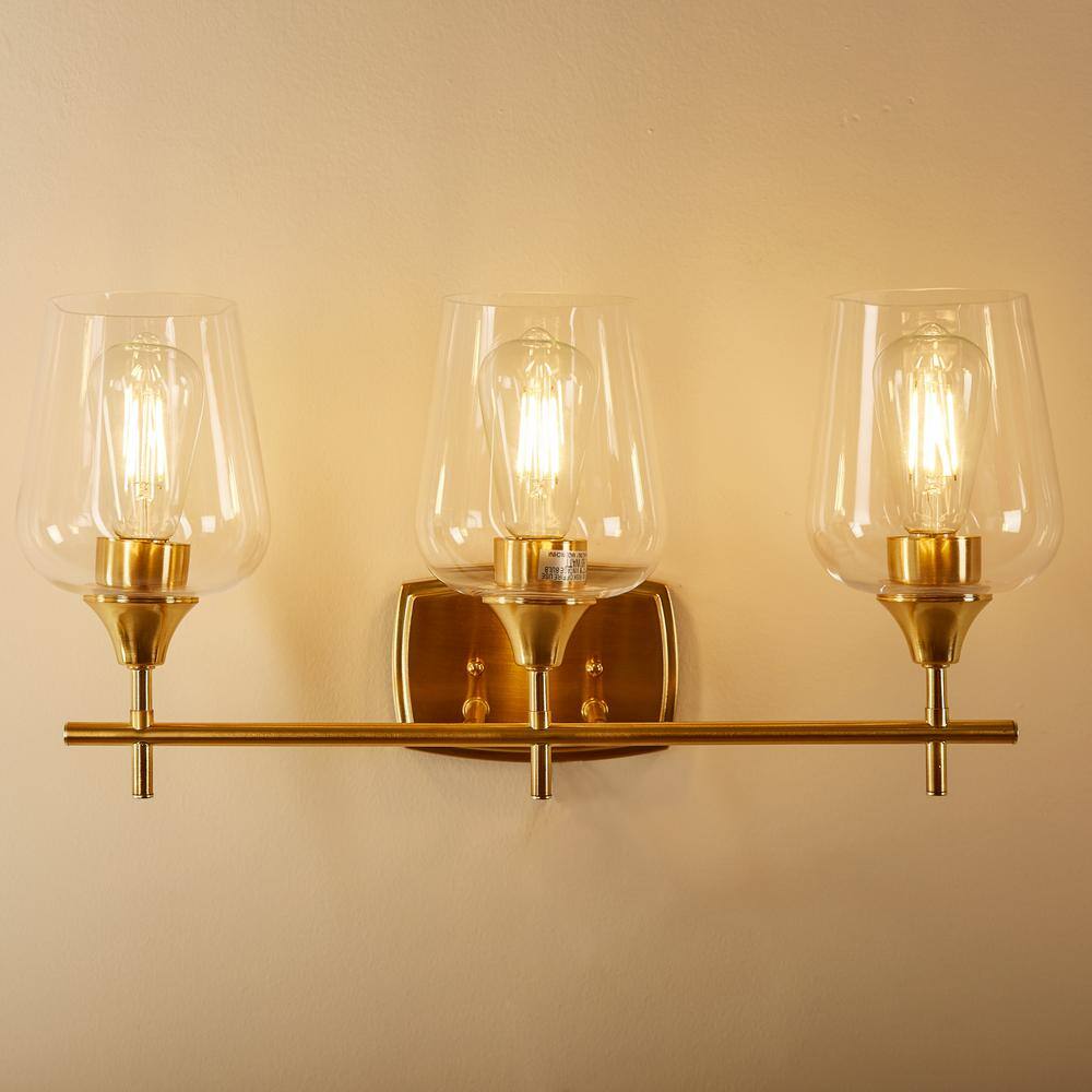 Pia Ricco 3-Light Aged Brass Bathroom Vanity Light