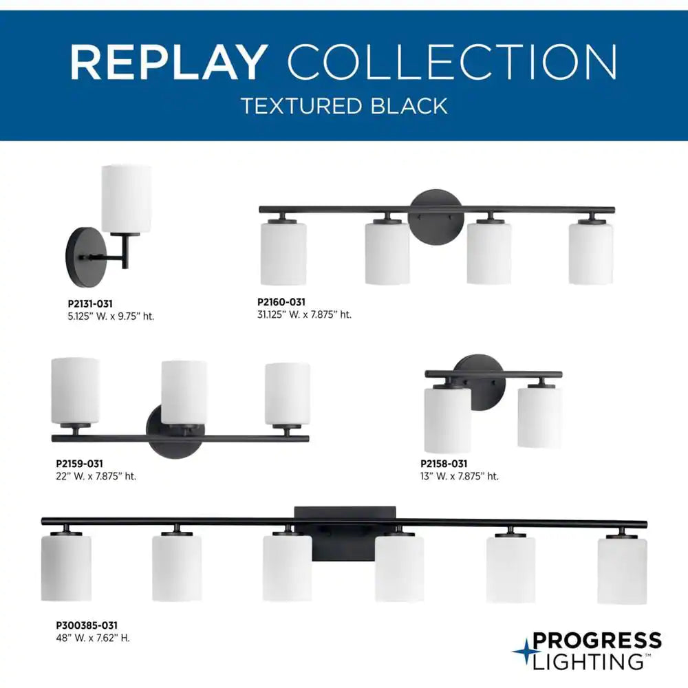Progress Lighting Replay Collection 13 in. 2-Light Black Etched Glass Modern Bathroom Vanity Light