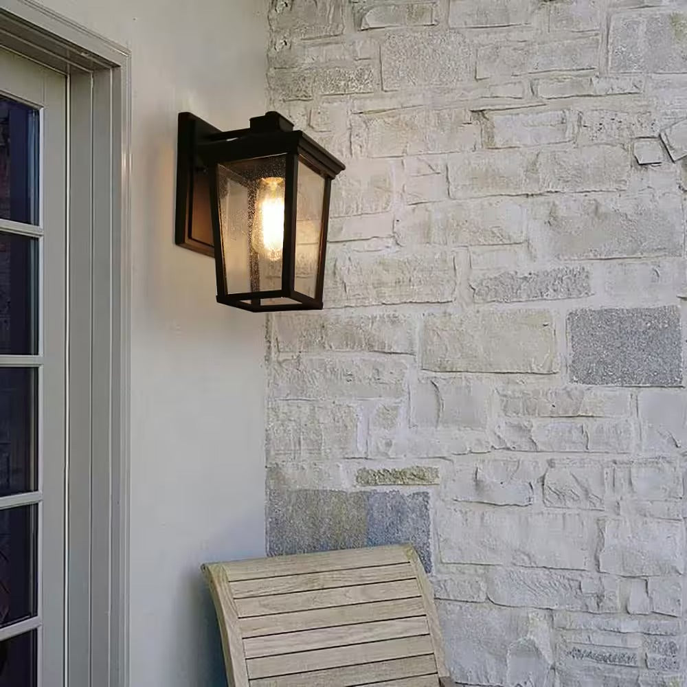 LNC Traditional Coastal Black Lantern Wall Sconce with Seeded Glass shade Modern 1-light Outdoor Wall Light LED Compatible