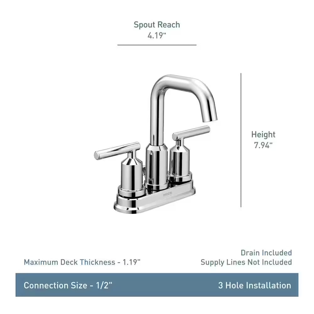MOEN Gibson 4 in. Centerset 2-Handle High-Arc Bathroom Faucet with Pop-Up Assembly in Chrome