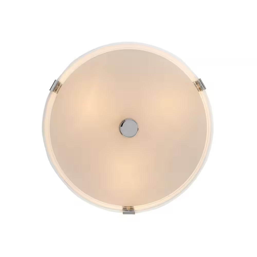 Hampton Bay Bourland 14 in. 3-Light Polished Chrome Modern Round Flush Mount Kitchen Ceiling Light Fixture with Glass Drum Shade
