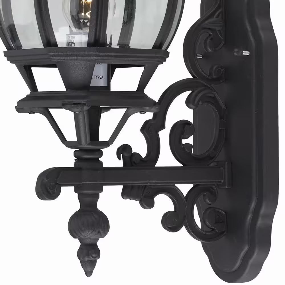 Bel Air Lighting Francisco 1-Light Black Outdoor Wall Light Coach Lantern with Clear Glass