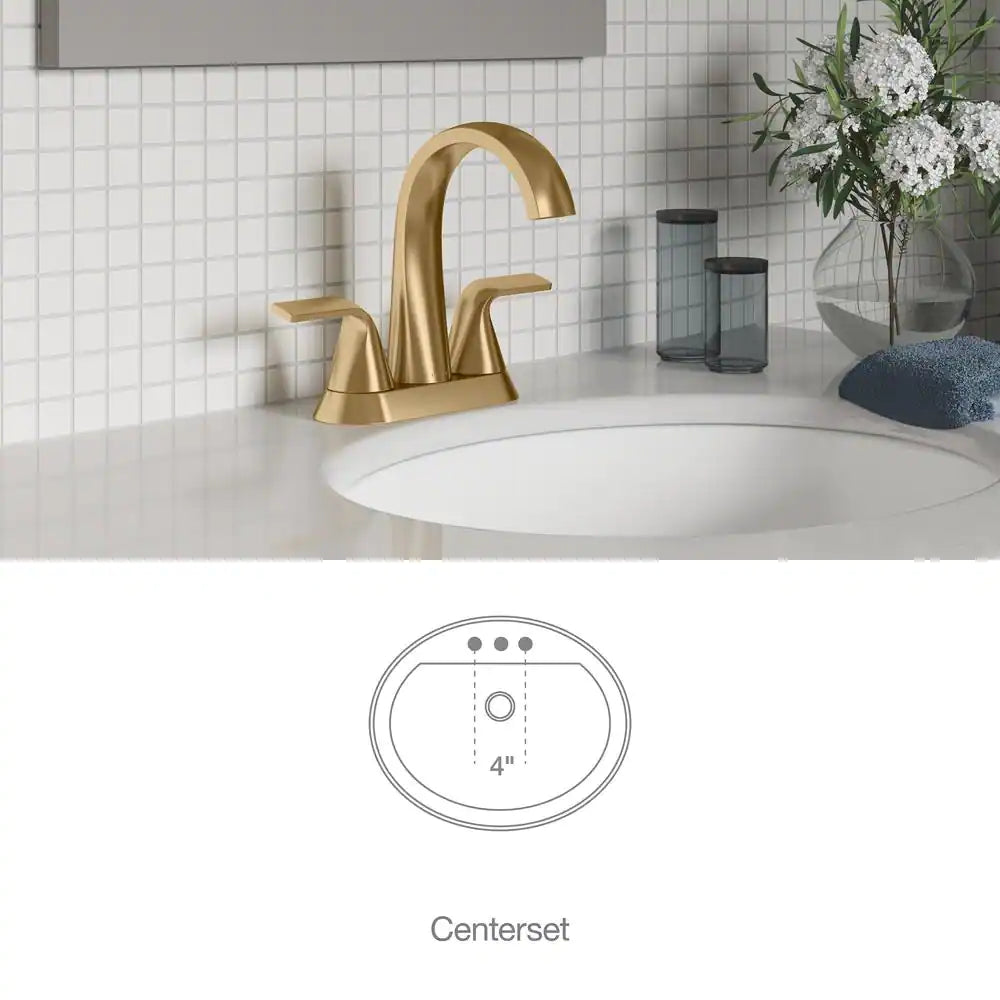 KOHLER Cursiva 4 in. Centerset Double Handle Bathroom Faucet in Vibrant Brushed Moderne Brass