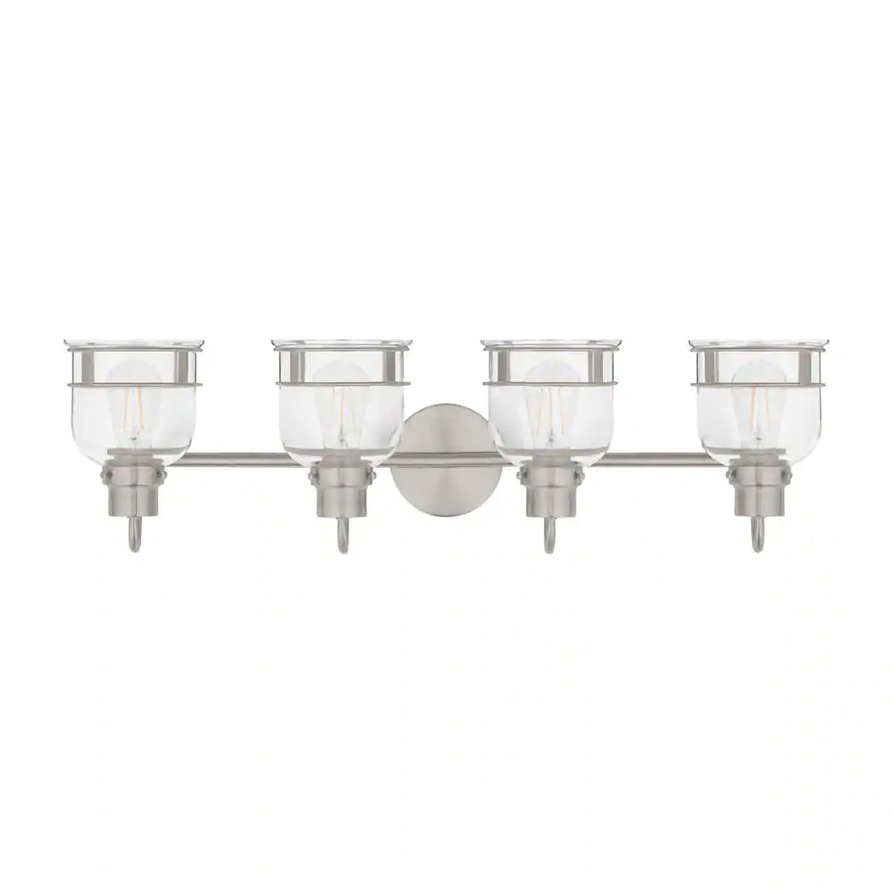 Home Decorators Collection Willow Springs 31.25 in. 4-Light Brushed Nickel Bathroom Vanity Light with Clear Glass Shade