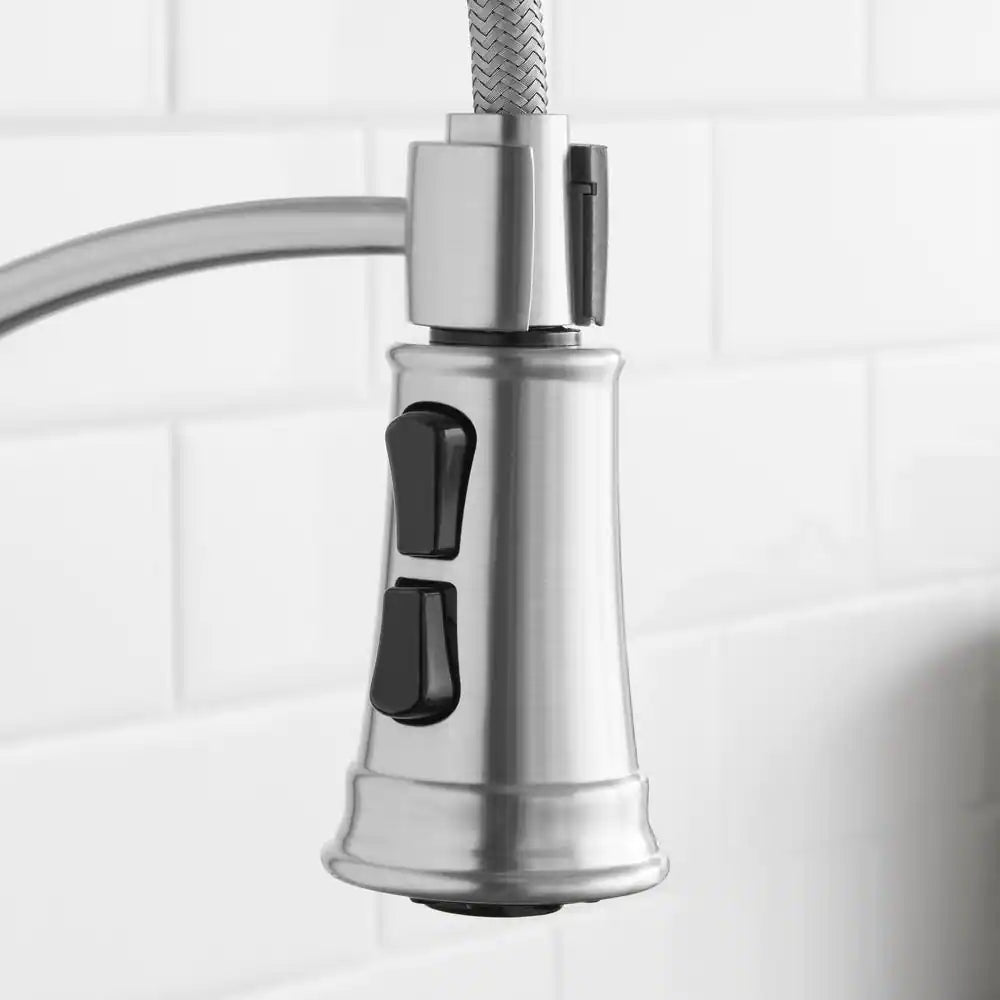 Glacier Bay Mandouri Single-Handle Spring Neck Pull-Down Kitchen Faucet with Soap Dispenser in Stainless Steel