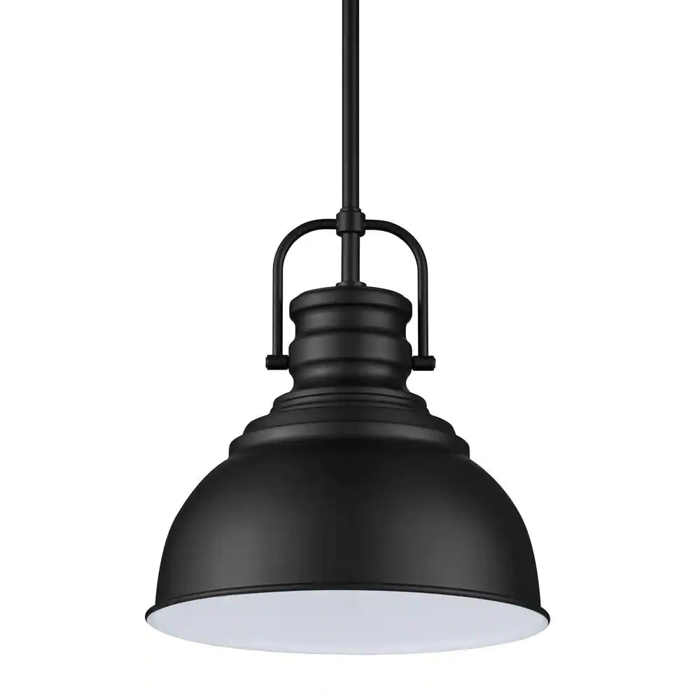 Home Decorators Collection Shelston 10 in. 1-Light Black Hanging Kitchen Pendant Light with Metal Shade