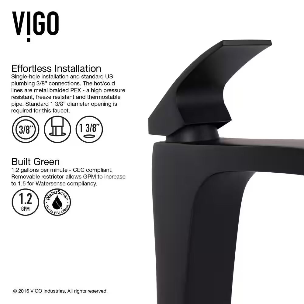VIGO Blackstonian Single-Handle Single Hole Bathroom Vessel Sink Faucet in Matte Black