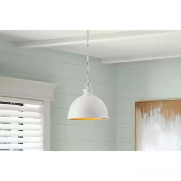 Hampton Bay Talullah 1-Light Matte White Pendant Lighting with Gold Interior