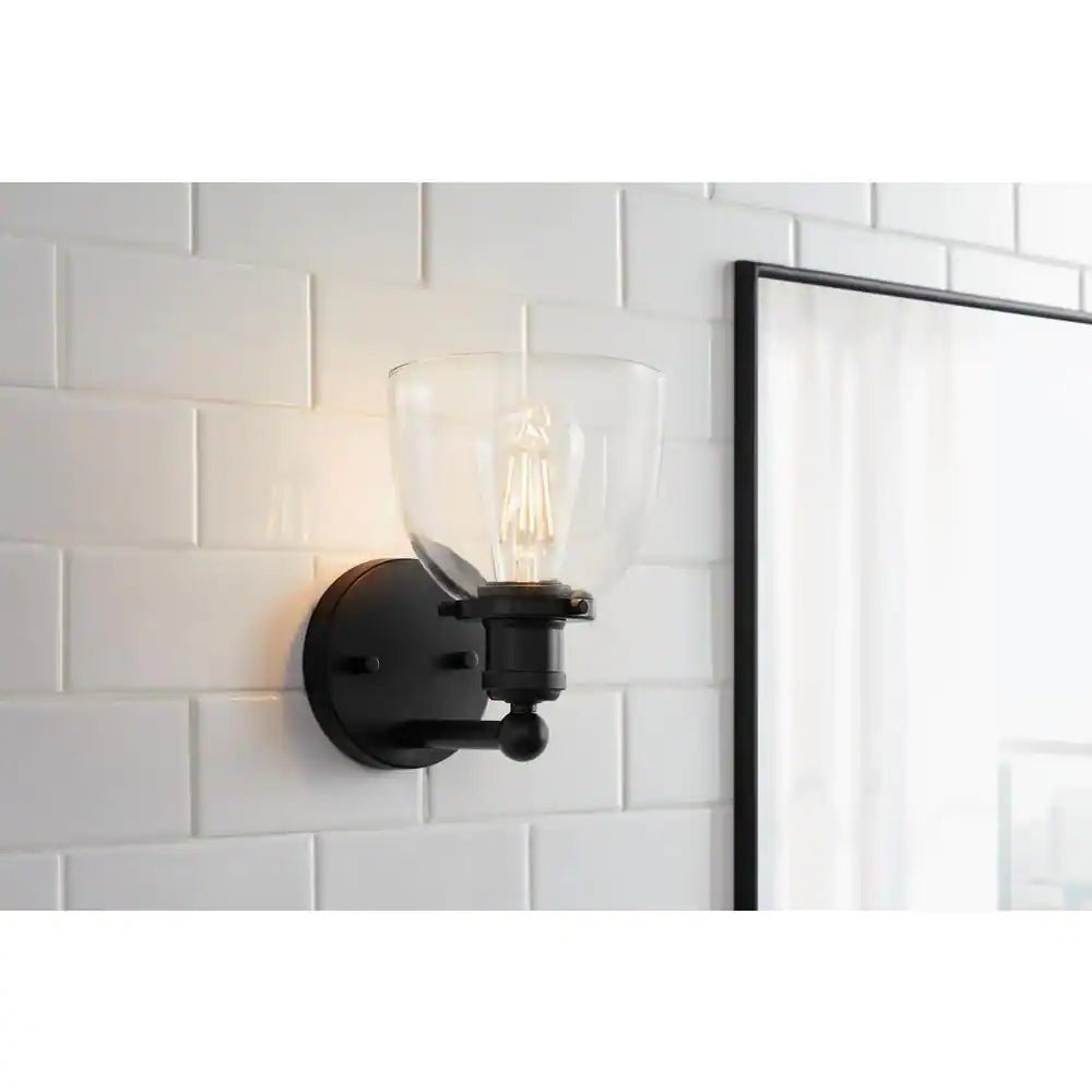 Home Decorators Collection Evelyn 6 in. 1-Light Matte Black Modern Industrial Wall Mount Sconce Light with Clear Glass Shade