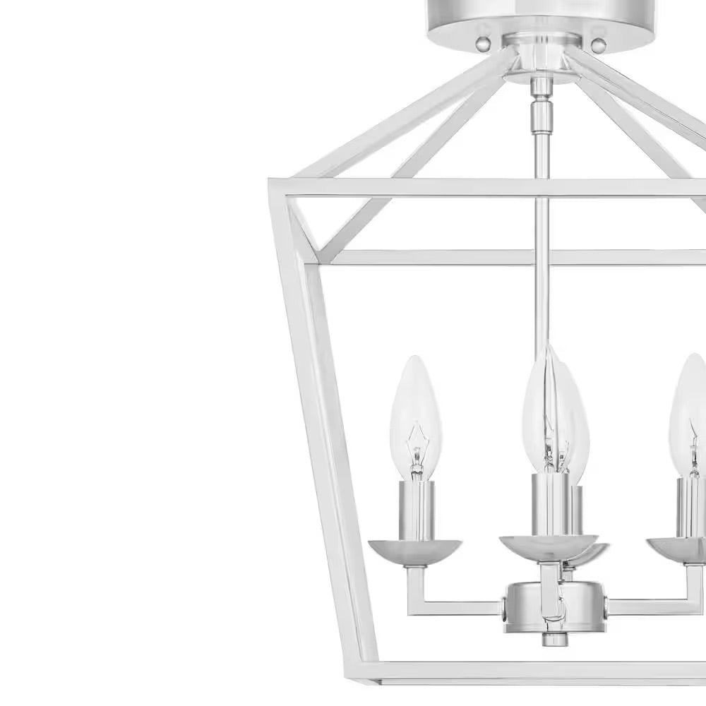 Home Decorators Collection Weyburn 16.5 in. 4-Light Polished Chrome Lantern Farmhouse Semi-Flush Mount Ceiling Light Fixture