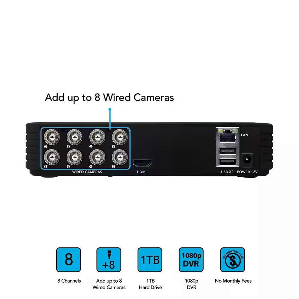 Night Owl 8-Channel 1080p Wired DVR Security Camera System with 1TB Hard Drive and 4 1080p Wired Cameras