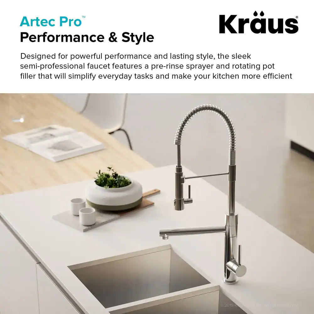KRAUS Artec Pro Single-Handle Pull-Down Sprayer Kitchen Faucet and Pot Filler in Brushed Gold