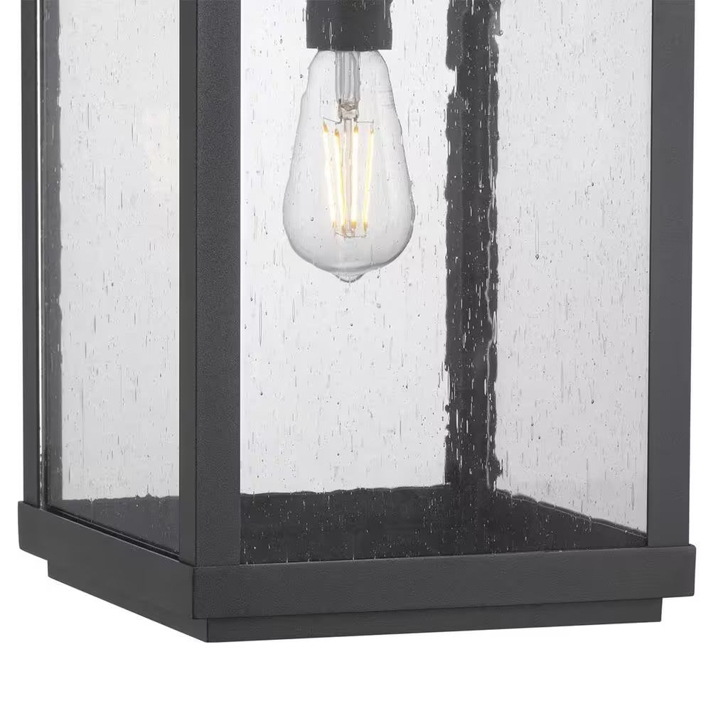 Progress Lighting Park Court 26 in. 1-Light Textured Black Traditional Outdoor Wall Lantern with Clear Seeded Glass