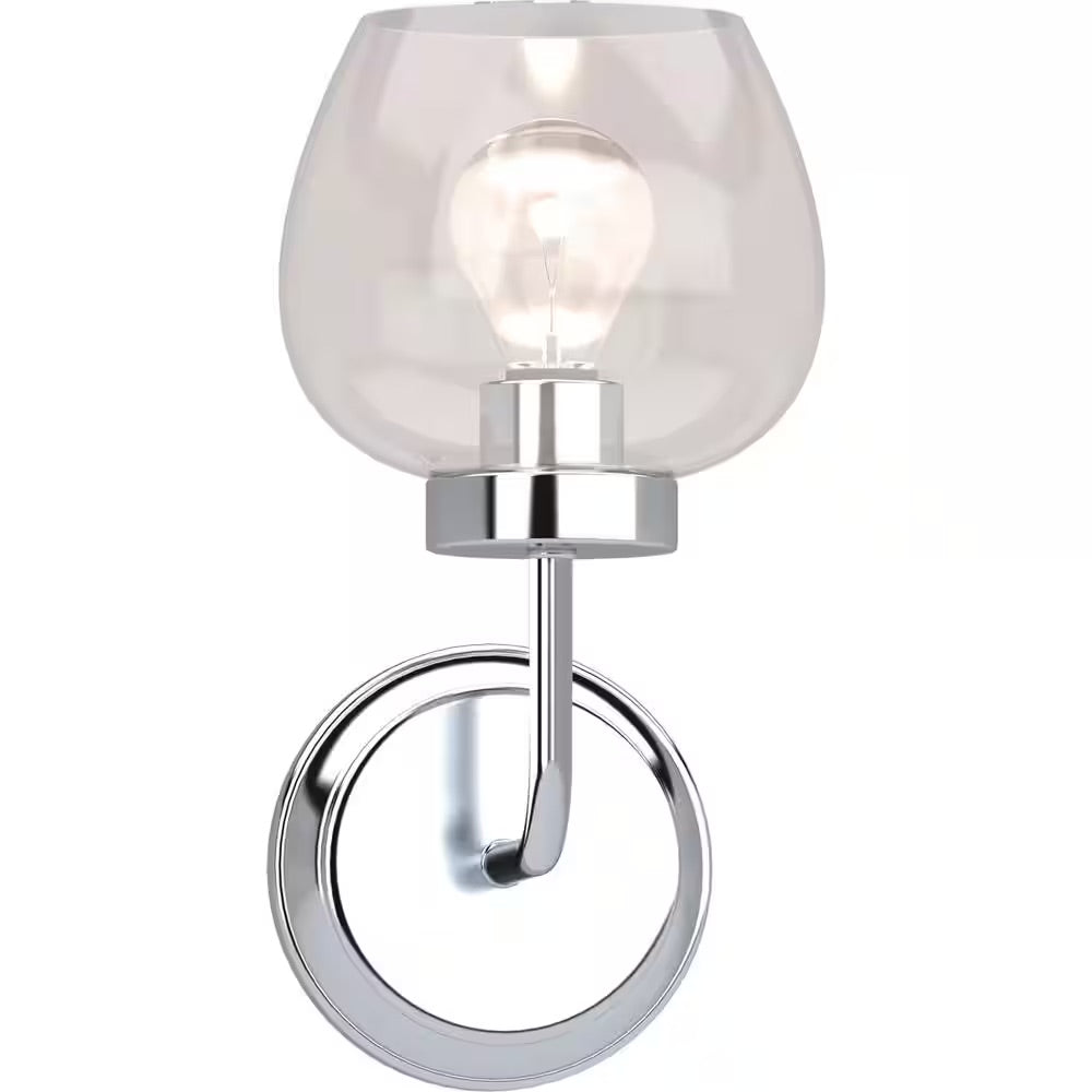 Volume Lighting Aria 1-Light 5.5 in. Polished Nickel Indoor Bathroom Vanity Wall Sconce with Clear Glass Shade