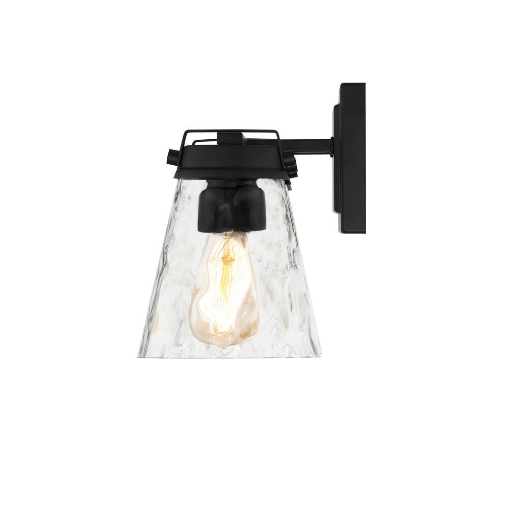 DSI LIGHTING 3-Light Matte Black Vanity Light with Water Glass Shade