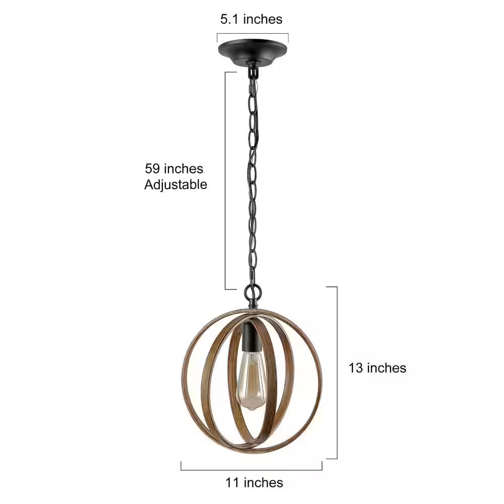 LNC 1-Light Black Modern Farmhouse Pendant Light with Faux Wood Accents Black Chandeliers for Dining Room