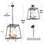 Zevni Classic 4-Light Black Square Chandelier with Frosted Glass Shades, Transitional Pendant Light for Bedroom