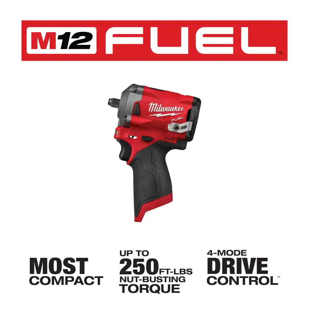 Milwaukee M12 FUEL 12V Lithium-Ion Brushless Cordless Stubby 3/8 in. Impact Wrench (Tool-Only)