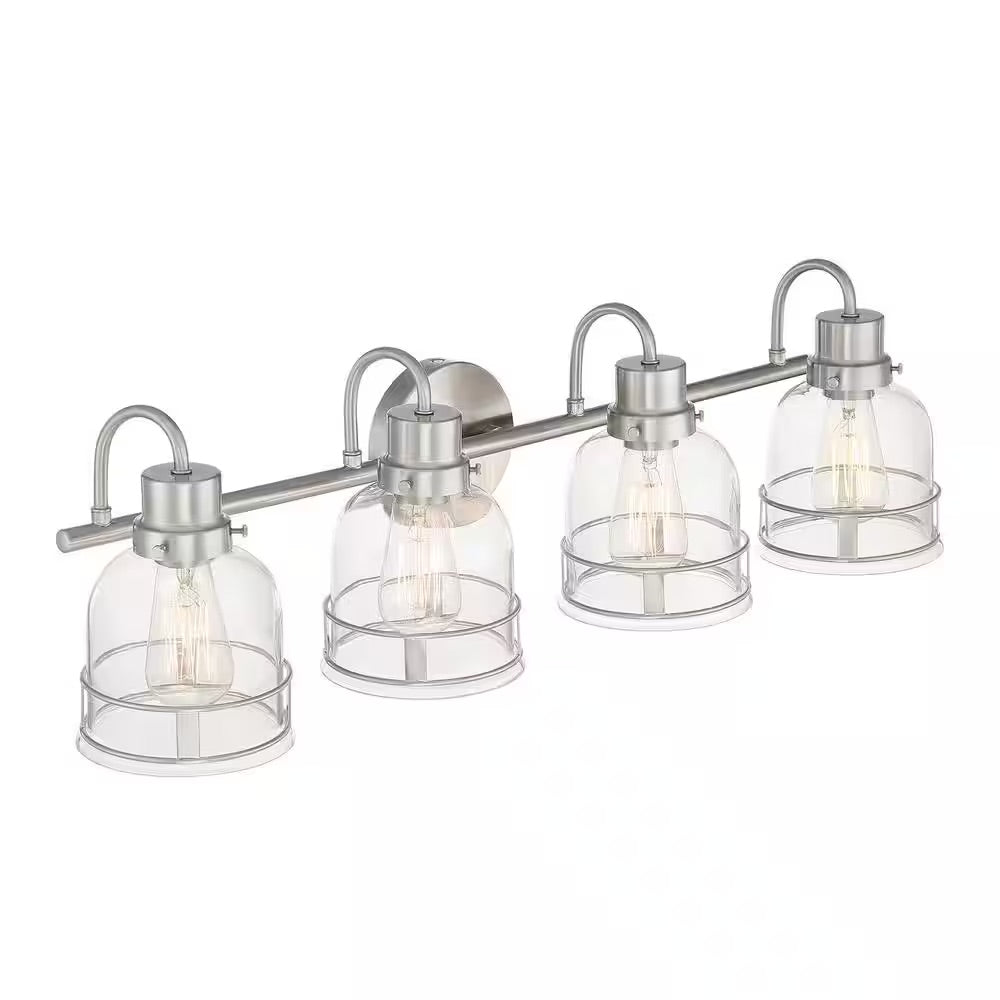 Home Decorators Collection Willow Springs 31.25 in. 4-Light Brushed Nickel Bathroom Vanity Light with Clear Glass Shade