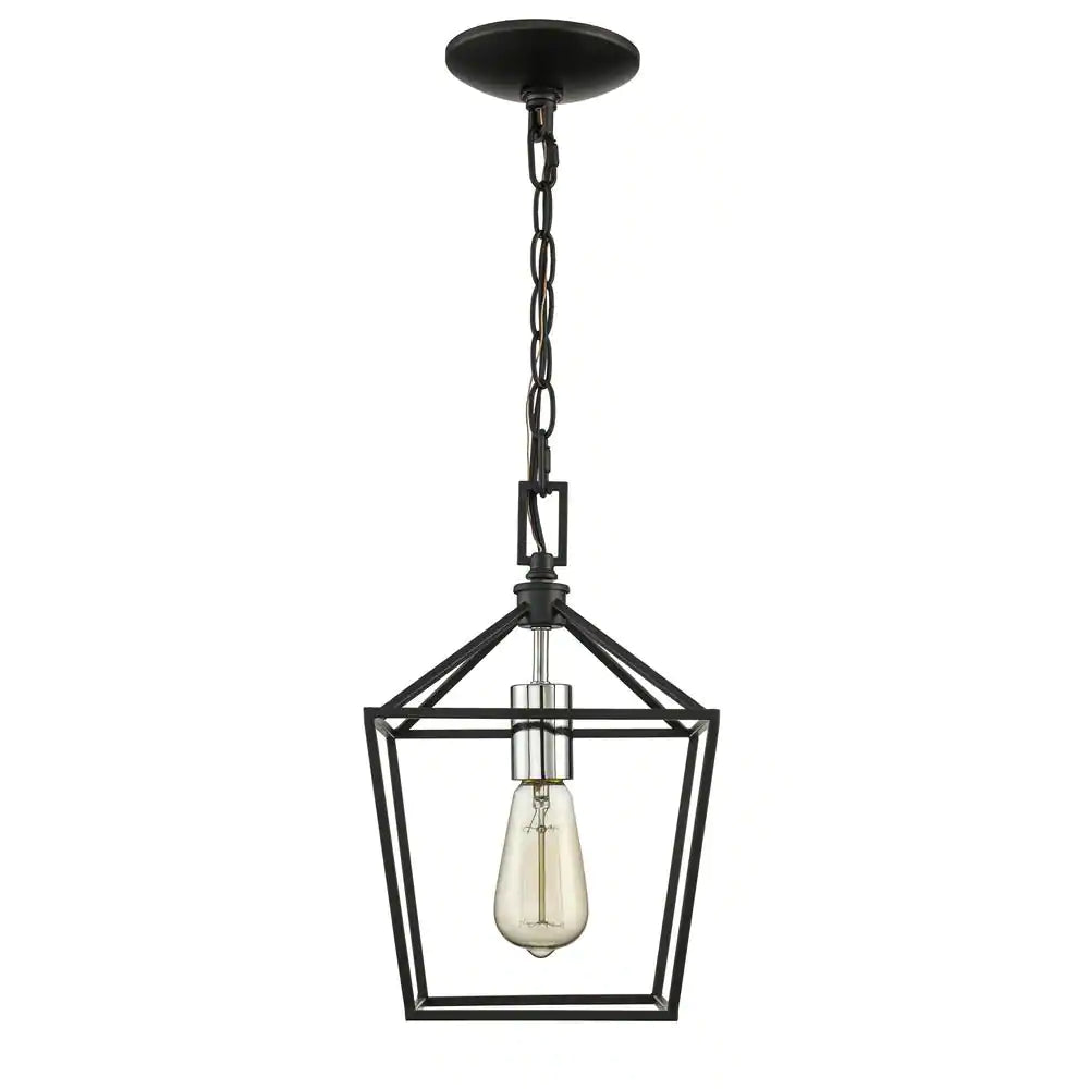 Home Decorators Collection Weyburn 1-Light Caged Black and Polished Chrome Farmhouse Hanging Mini Kitchen Pendant Light
