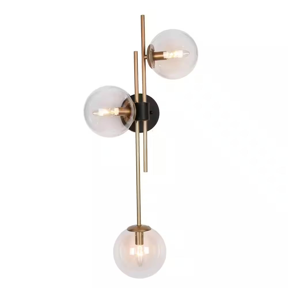 LNC Modern Gold Bathroom Vanity Light with Globe Clear Glass Shades, 3-Light Black Wall Sconce for Bedroom Living Room Entry