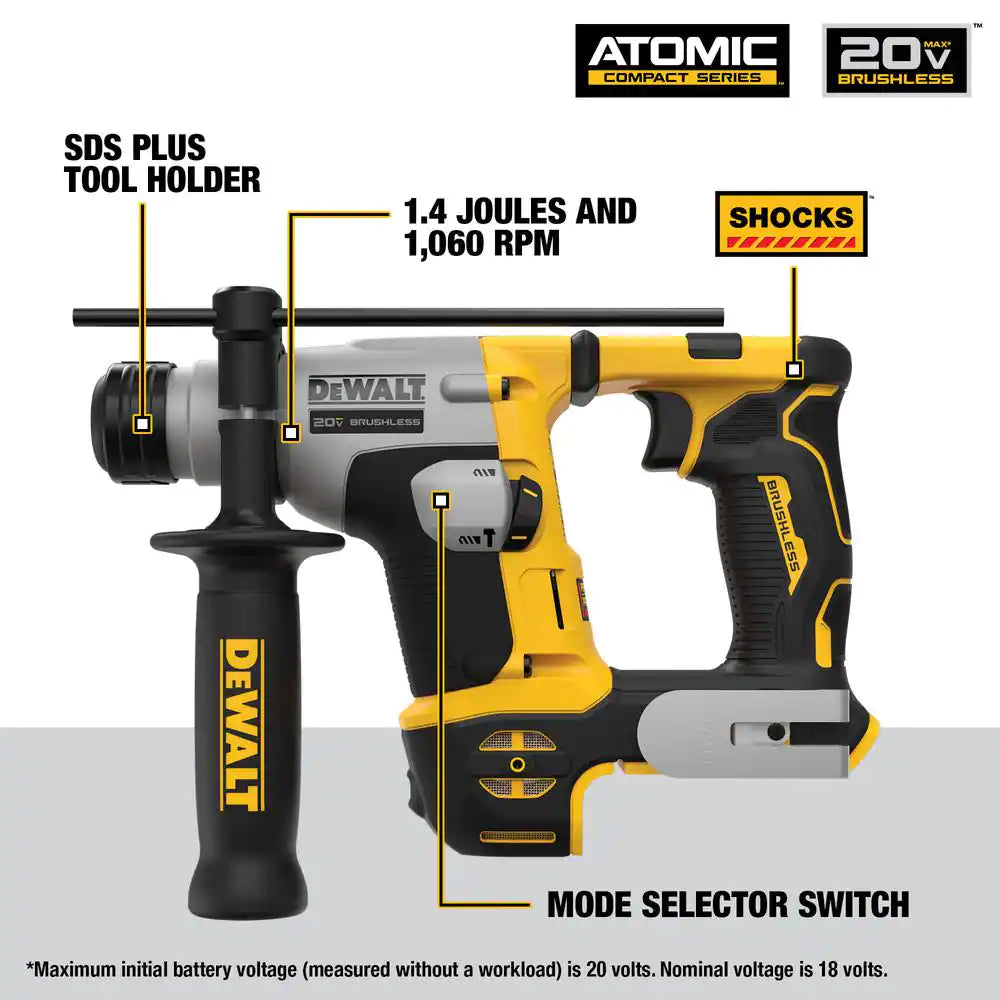 DEWALT ATOMIC 20V MAX Cordless Brushless Ultra-Compact 5/8 in. SDS Plus Hammer Drill (Tool Only)