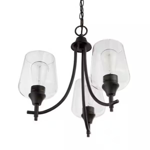 Hampton Bay Castleford 3-Light Satin Bronze Chandelier with Clear Glass Shades